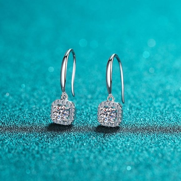 Certified 1ct. t.w. Moissanite Diamond Halo Drop Earrings NEW - Picture 6 of 9